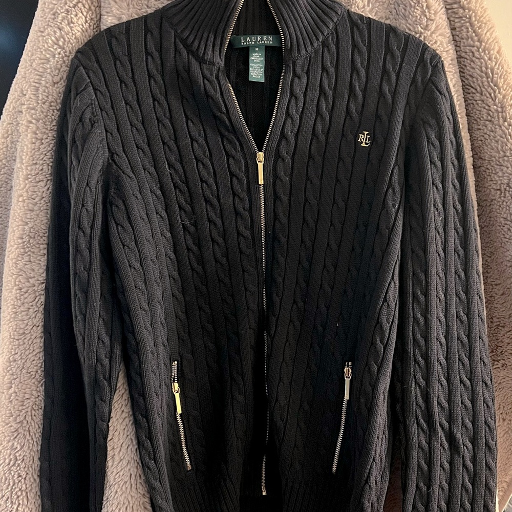 Size Medium Black Ralph Lauren Zip Up Cardigan